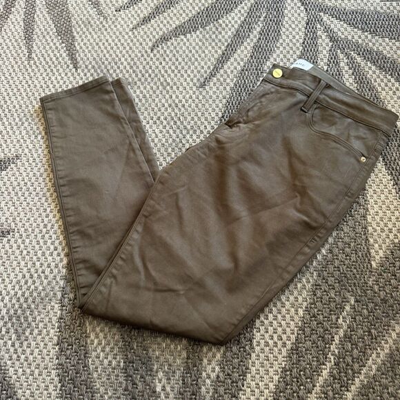 FRAME Le Skinny Jeans Womens 31 brown Coated Cotton High Rise Resin Grip - Picture 4 of 11